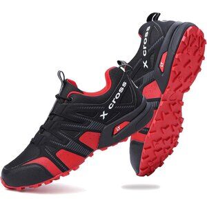 Men's Black Red Trail Running Trekking Sports Lightweight Breathable Sneakers.